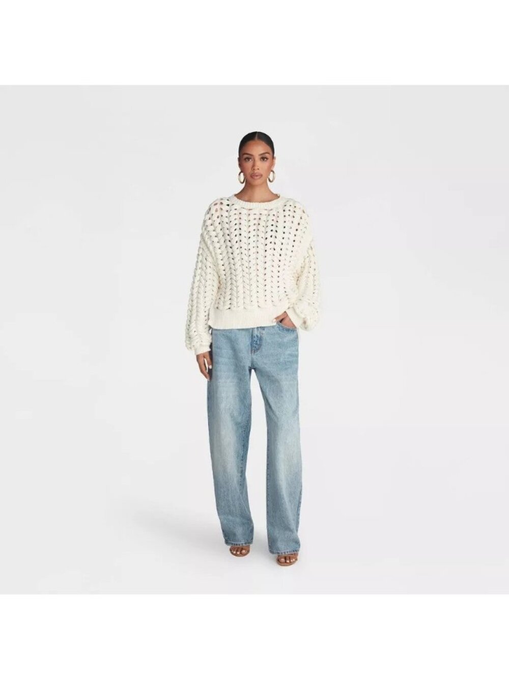KBB by Kahlana The Chunky Knit Sweater Cream Color Heavy Sweater -- Size Medium - Picture 3 of 6